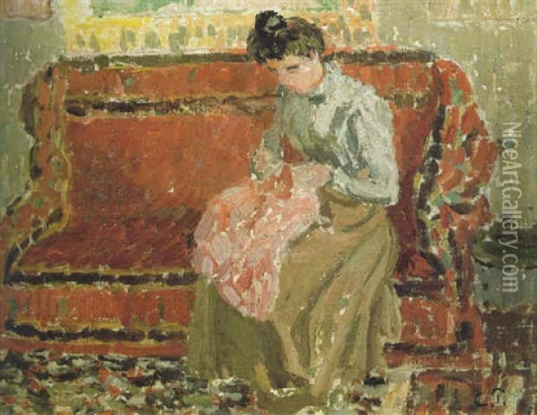 Juene Fille Cousant Oil Painting - Camille Pissarro