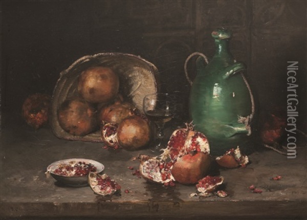 Nature Morte Aux Grenades Eclatees Oil Painting - Jean Baptiste Olive