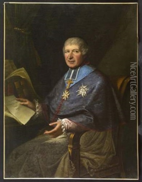 Portrait De Monsieur De Lafarre, Archeveque De Sens, Premier Aumonier De S.a.r. Madame, Duchesse D'angouleme Oil Painting - Edouard Henri Theophile Pingret