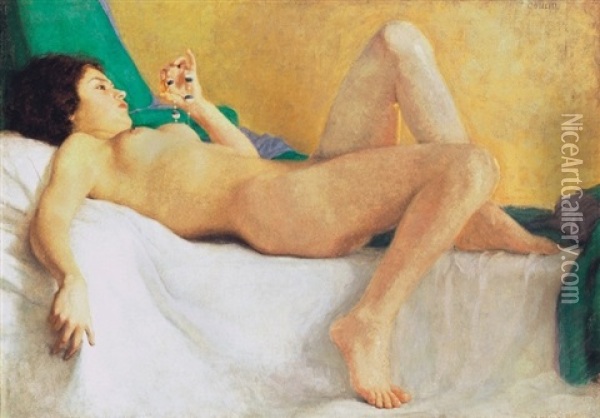 Fekvo Lany - Reclining Girl Oil Painting - Arthur Coulin