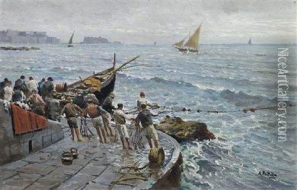 Pescatori Alla Rotonda Armando Diaz Oil Painting - Attilio Pratella