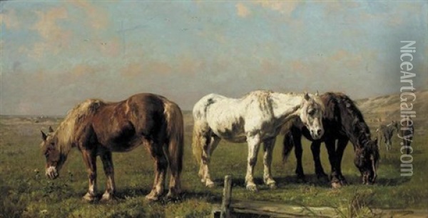 Ponies In A Landscape Oil Painting - Edmond Joseph De Pratere