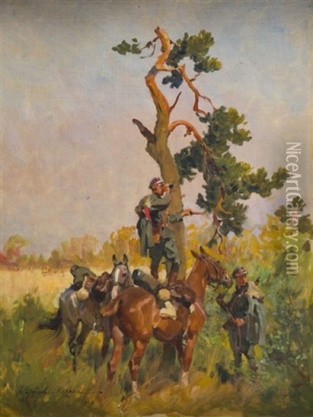 Scouting Oil Painting - Woiciech (Aldabert) Ritter von Kossak