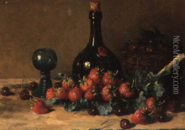 Still Life With Strawberries And Cherries Oil Painting - Hubert Bellis