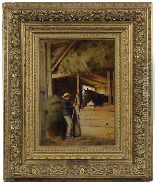 Interior Of A Stable Oil Painting - William M. Hart