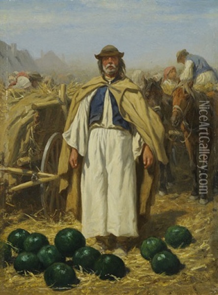 Bauer Mit Wassermelonen Oil Painting - August Xaver Carl von Pettenkofen