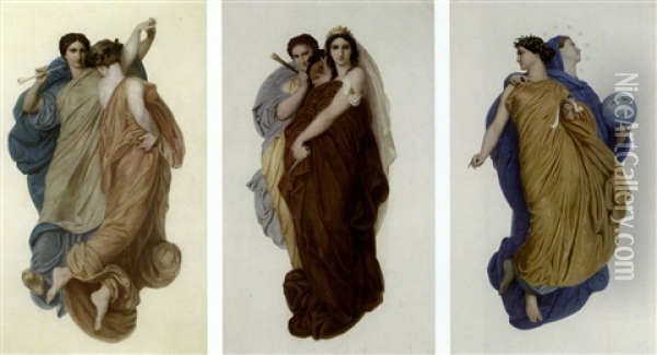 Melpomene, Muse Du Chant Et De L'harmonie Et Thalie (+ 3 Others; Set Of 4) Oil Painting - Karl E.R. Heinrich Lehmann