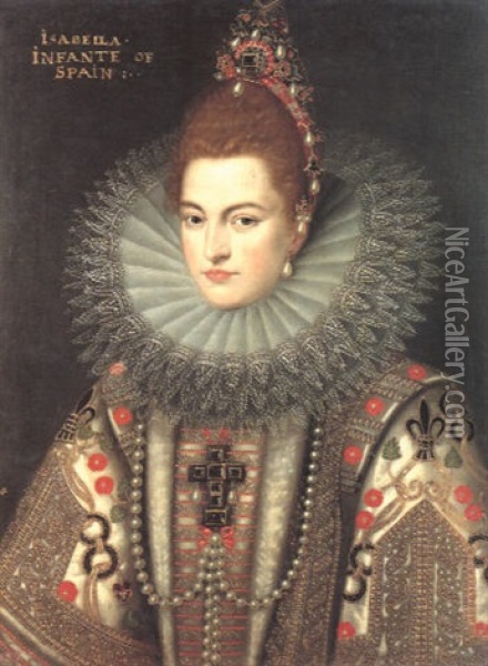Portrait Of Isabella Clara Eugenia Infanta Of Spain, Half Length, Wearing Lace Ruff Oil Painting - Frans Pourbus the younger