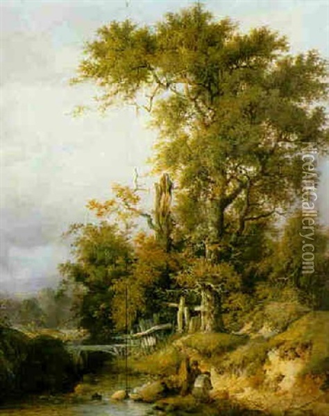 Angels By A Wooded River Oil Painting - John Berney Ladbrooke