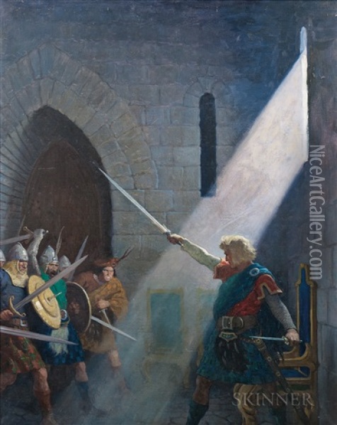 Wallace Draws The King's Sword Oil Painting - N.C. Wyeth