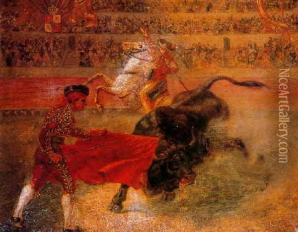 Corrida De Toros Oil Painting - Salvador Viniegra Y Lasso