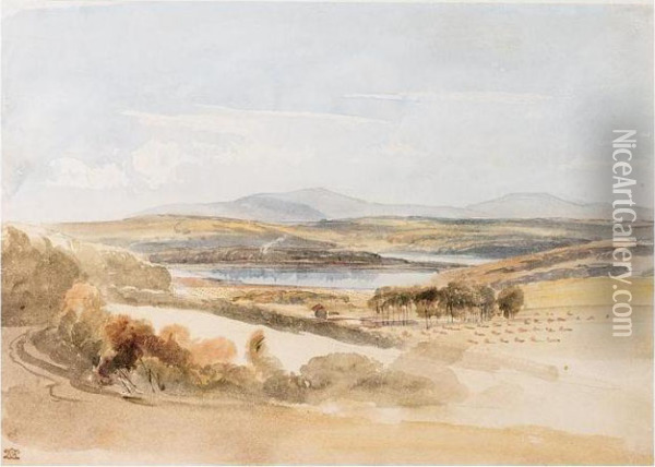 View Of A Loch And Mountains, Kirkcudbrightshire Oil Painting - William Leighton Leitch