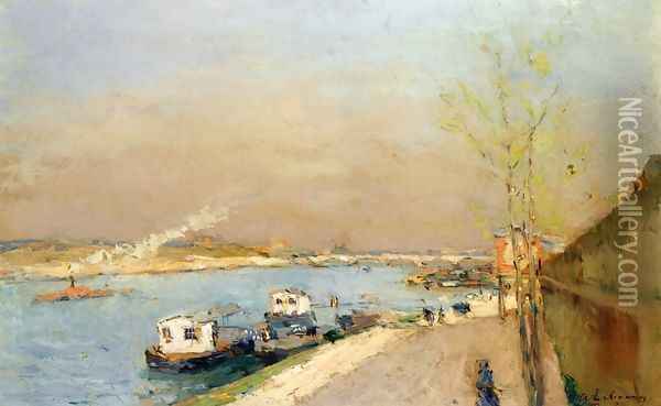 Quay on the Seine, Spring Morning Oil Painting - Albert Lebourg