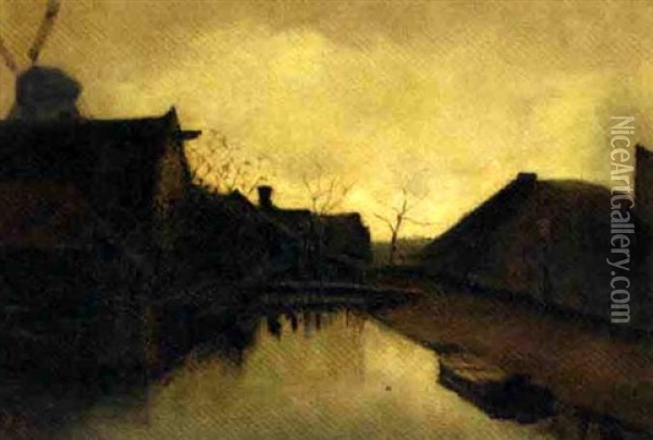 Avond In Oktober: A Village At Dusk Oil Painting - Eduard Karsen