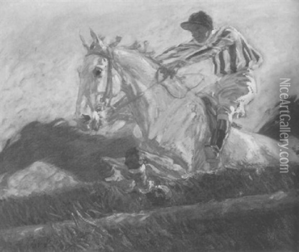 Jockey Auf Einem Schimmel Beim Pferderennen Oil Painting - Angelo Jank