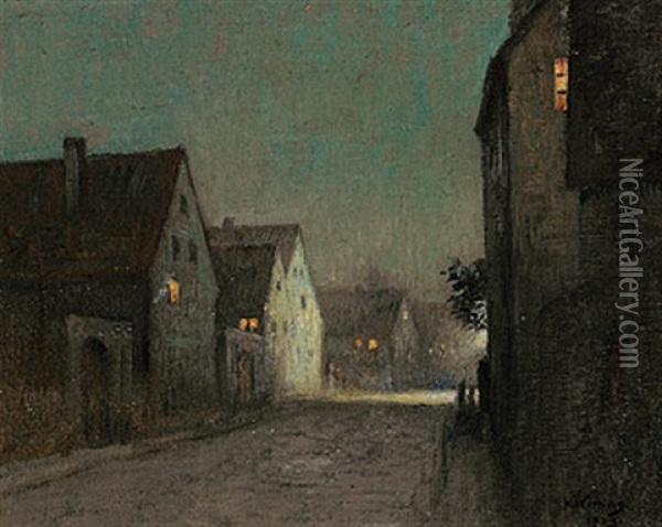 Altstriesen Bei Nacht - Dresden Oil Painting - Walther Guenther Julian Witting