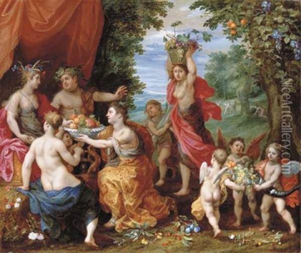 Ceres, Bacchus And Venus Oil Painting - Hendrik van Balen the Elder