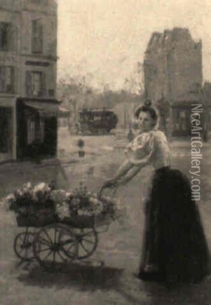 A Young Parisian Flower Seller Oil Painting - Basile Lemeunier