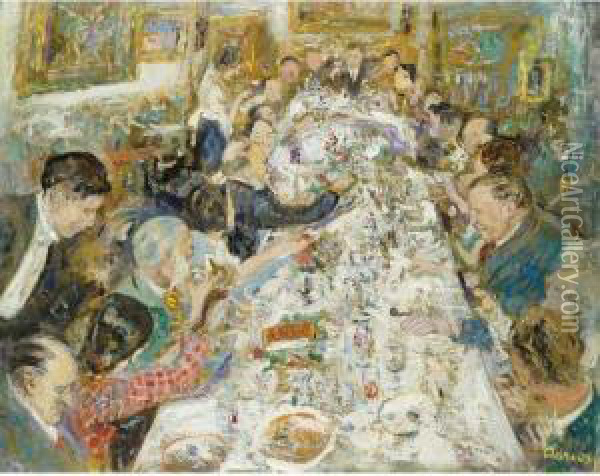 Diner De Peintres Et Leurs Marchands Chez Monsieur Et Madamepaul Petrides Oil Painting - Lucien Adrion
