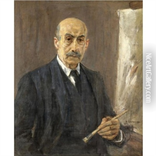 Selbstbildnis Im Anzug Neben Der Staffelei (self-portrait Wearing A Suit Standing Next To The Easel) Oil Painting - Max Liebermann