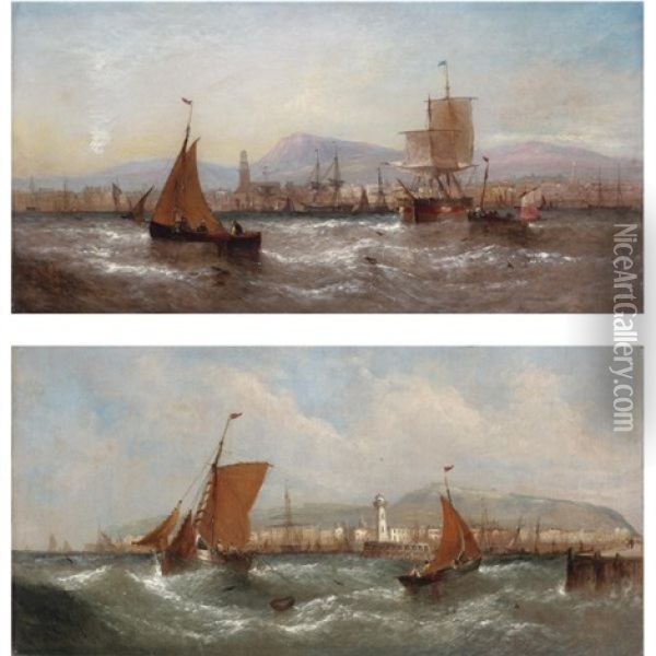 Off Scarborough (+ Off Dundee; Pair) Oil Painting - William Callcott Knell