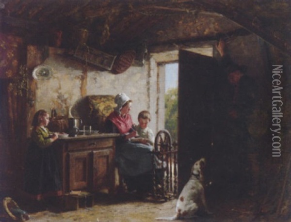 Familie In Einem Normannischen Interieur Oil Painting - Pierre Jean Edmond Castan