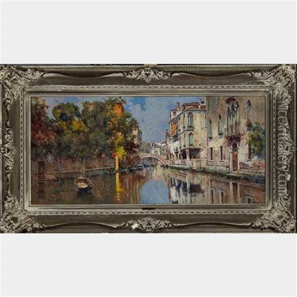 Venetian Back Water Oil Painting - Antonio Maria de Reyna Manescau