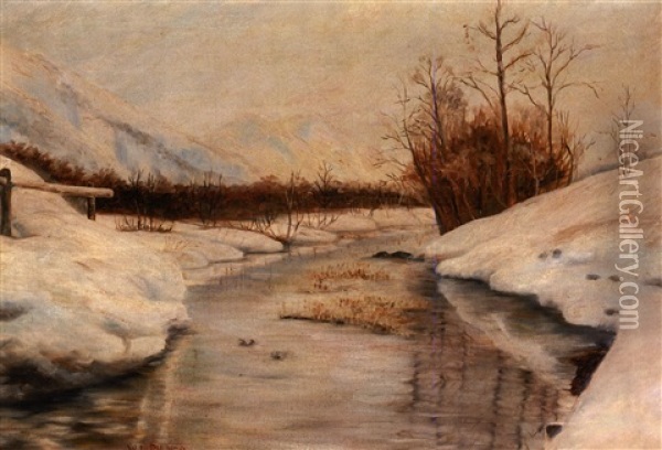 A Wintry Landscape Oil Painting - Walter Launt Palmer