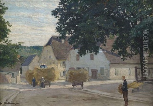 Dorfstrase Wahrend Der Heuernte Oil Painting - Friedrich Kallmorgen