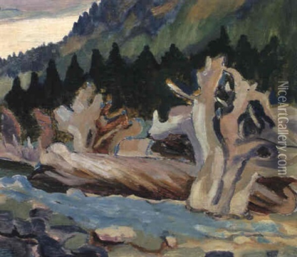 Driftwood Oil Painting - Emily Carr