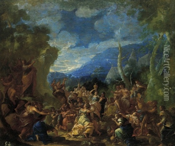 Mose Fa Scaturire L'aqua Dalla Roccia Oil Painting - Girolamo Pesci