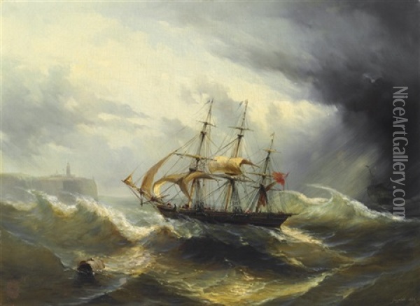 Running Ashore In The Channel Oil Painting - Jean-Marie-Auguste Jugelet