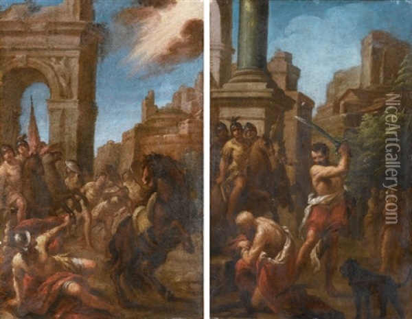 Caduta Di San Paolo (+ Decollazione Di San Paolo; 2 Works) Oil Painting - Giuseppe Varotti
