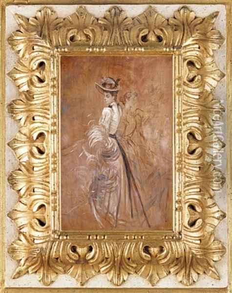 Due Figure Femminili A Passeggio Oil Painting - Giovanni Boldini