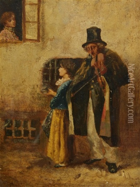 A Street Musician Oil Painting - Domenico Induno