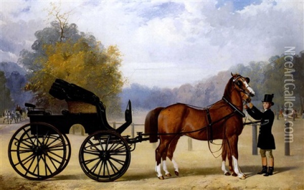 A Gentleman's Horse And Carriage Oil Painting - Henry Barraud