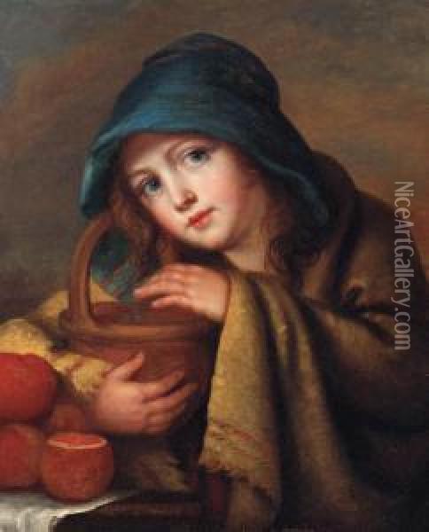 A Girl Selling Oranges Oil Painting - Jeanne-Philiberte Ledoux