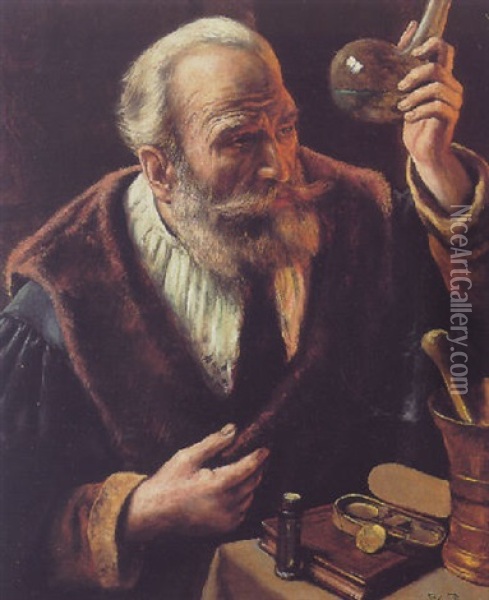 The Alchemist Oil Painting - Leon de Meutter Brunin