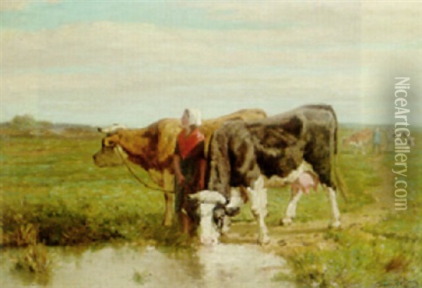 The Young Cowherdess Oil Painting - Frans De Beul