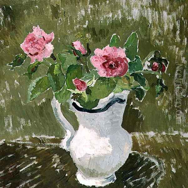 Roses in a White Jug, 1928 Oil Painting - Christopher Wood