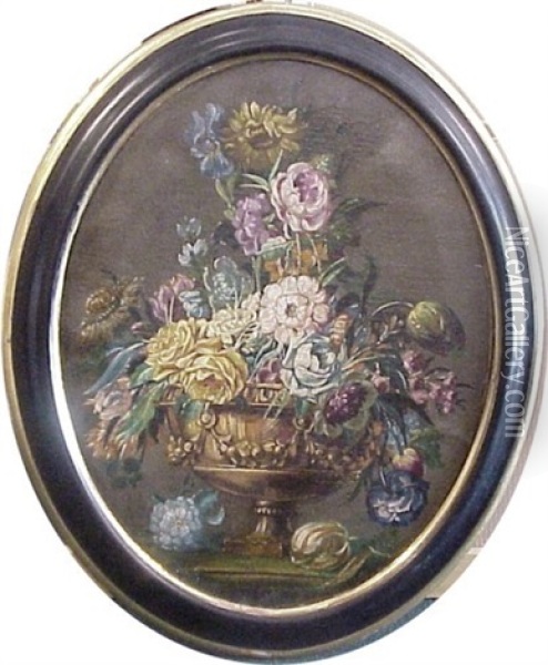 Flowers In A Gold Footed Bowl Oil Painting - Paul Theodor van Bruessel