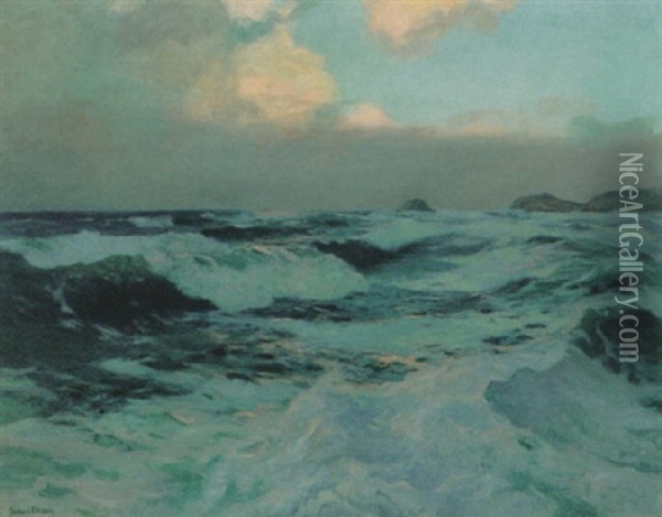 Sunset Over The Waves Oil Painting - Julius Olsson