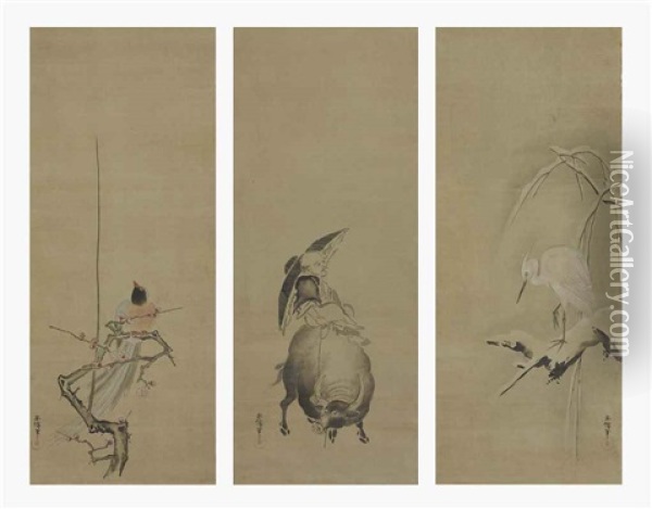 Heron (+ 2 Others; 3 Works) (triptych) Oil Painting - Yasunobu Kano