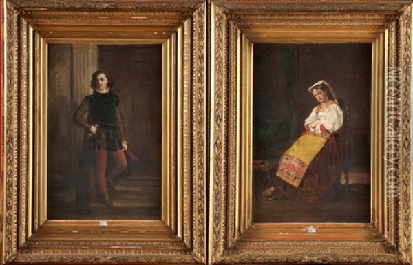 Gentilhomme Italien Et Dame En Costume Traditionnel (pair) Oil Painting - Alphonse Muraton