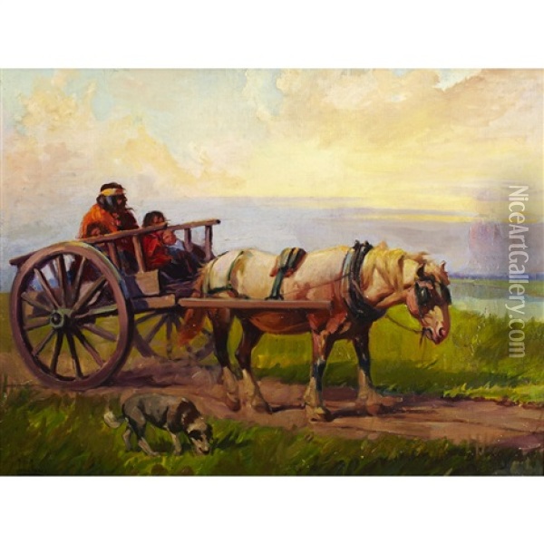 Red River Cart Oil Painting - John Innes