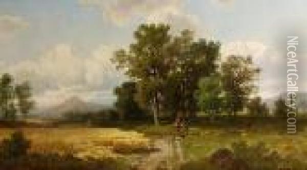 Harvesters In A Landscape Oil Painting - Anton Pick