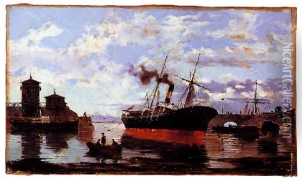 Vapor En El Muelle Oil Painting - Juan Martinez Abades