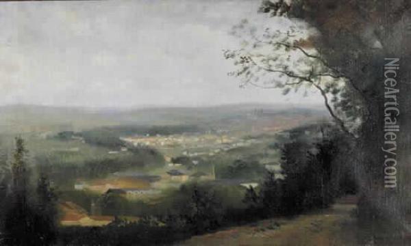 Paysage Vu D'une Colline Oil Painting - Charles De Meixmoron De Dombasle