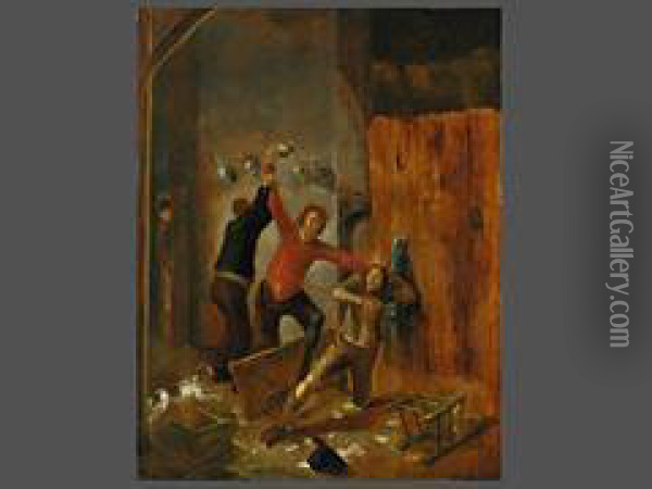 Schlagerei In Einer Oil Painting - Gerrit Lundens