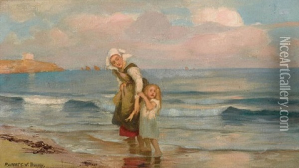 Mother And Child On The Beach Oil Painting - Rupert Bunny